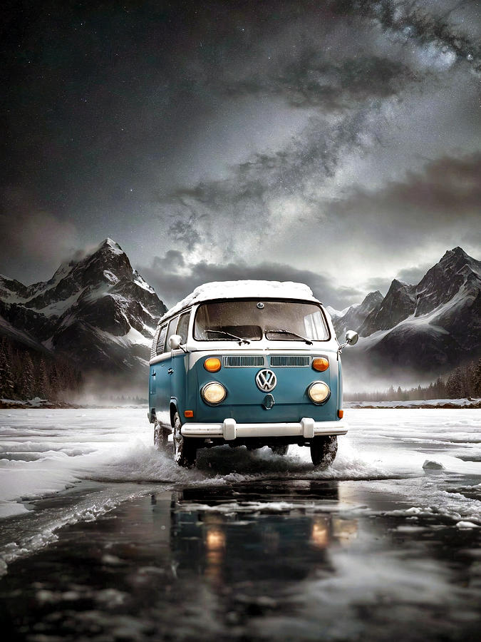 Classic VW camper beneath the stars Digital Art by Grant Glendinning