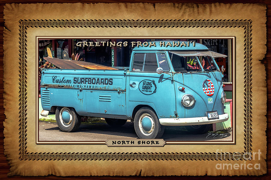 Classic VW Pick Up Surfing Truck Hawaiian Style Postcard Photograph by Aloha Art