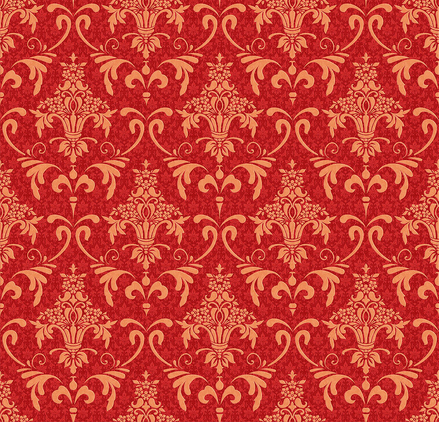 classic wallpaper with Victorian ornament, red and gold Digital Art by ...