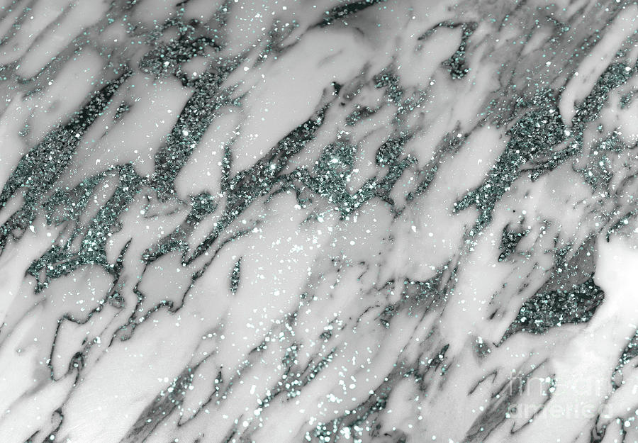 Abstract Mixed Media - Classic White Marble Light Blue Glitter Glam #1 Faux Glitter #marble #decor #art by Anitas and Bellas Art