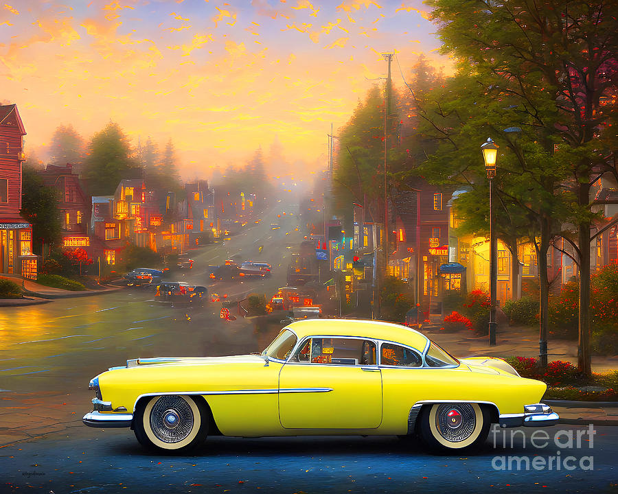Classic Yellow Sunset On Main Street Americana Nostalgia Any Town USA 20230303g Mixed Media by Wingsdomain Art and Photography