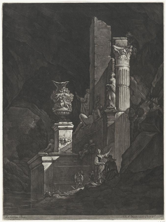 Classical Ruins In A Cave, Pieter Anthony Wakkerdak, After Jan Asselijn, 1740 Painting
