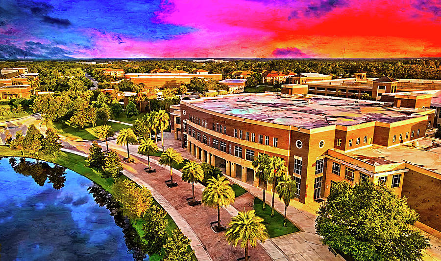 Classroom Building 1, University of Central Florida, at sunset - digital painting Digital Art by Nicko Prints