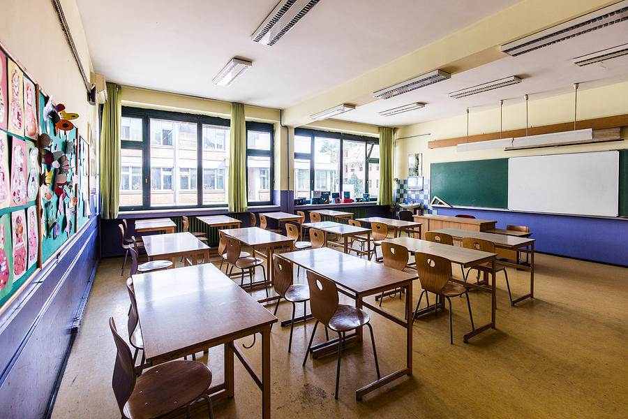 Classroom without people at elementary school! Photograph by Skynesher