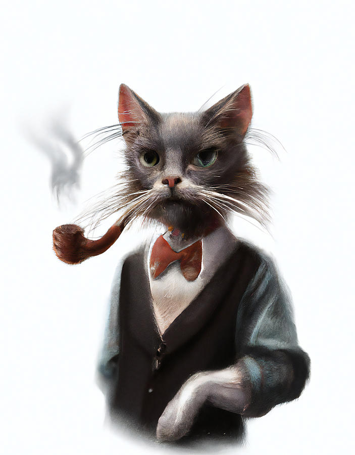 Classy Cat Smoking A Pipe Digital Art by StellArt Studio - Fine Art America