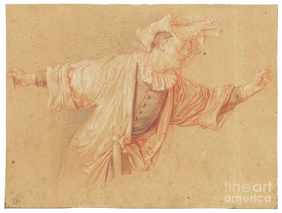 Claude Gillot Langres 1673 1722 Paris Study For Scaramouche His Arms Outstretched Painting