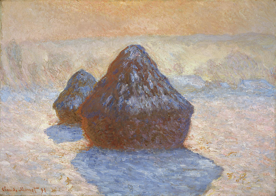 Winter Digital Art - Claude Monet - Haystacks, White Frost Effect  by Celestial Images