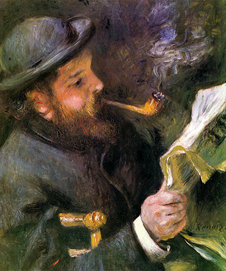 Pierre Auguste Renoir Painting - Claude Monet reading a newspaper by Long Shot