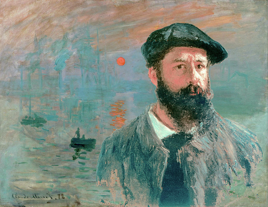 Claude Monet Self Portrait with a Beret in front of the Impression, Sunrise - digital recreation Digital Art by Nicko Prints