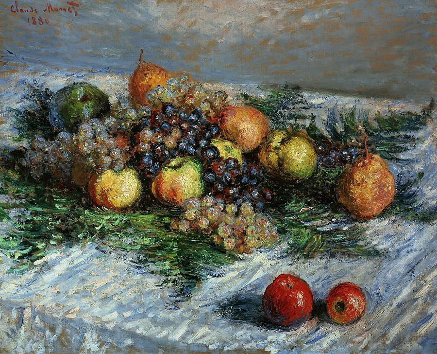 Claude Monet / Still Life with Pears and Grapes, 1880, Oil on canvas, 80 x 64 cm. Painting by Claude Monet -1840-1926-