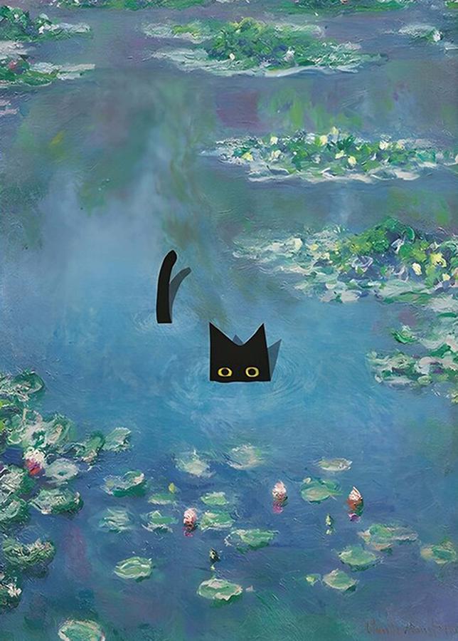 Claude Monet Water Lilies Monet Waterlily Cat Digital Art by Kelly ...