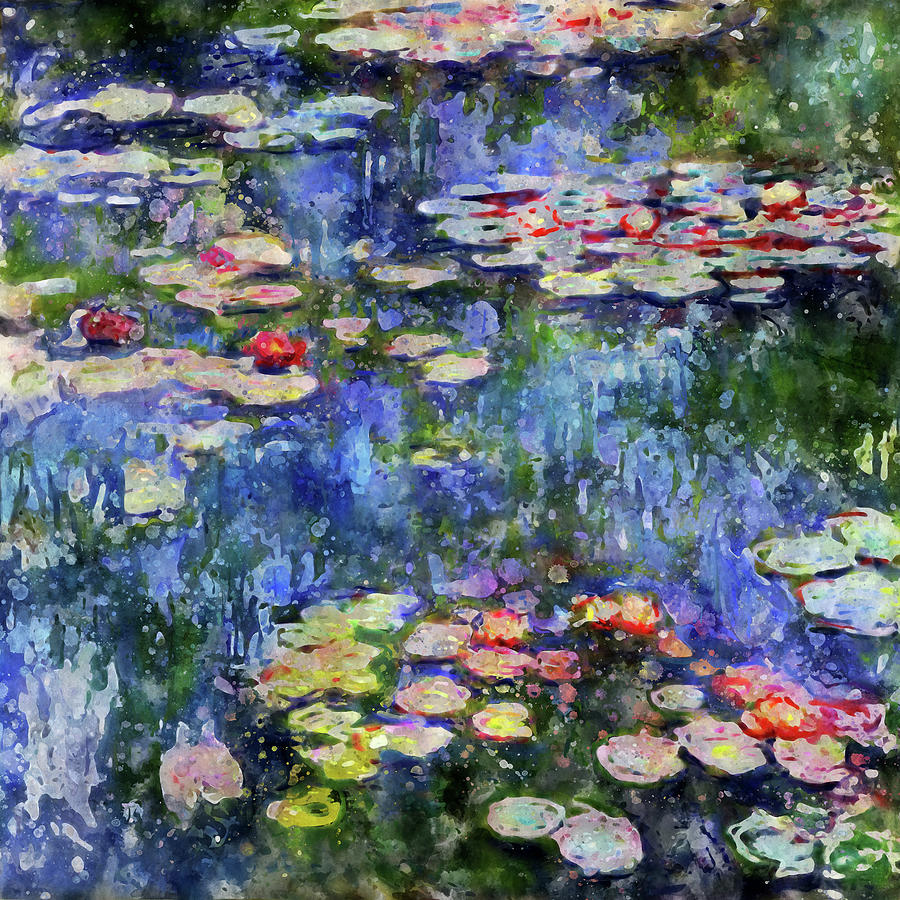 Claude Monet - Water Lilies - Splash Watercolor Remake Art Version ...