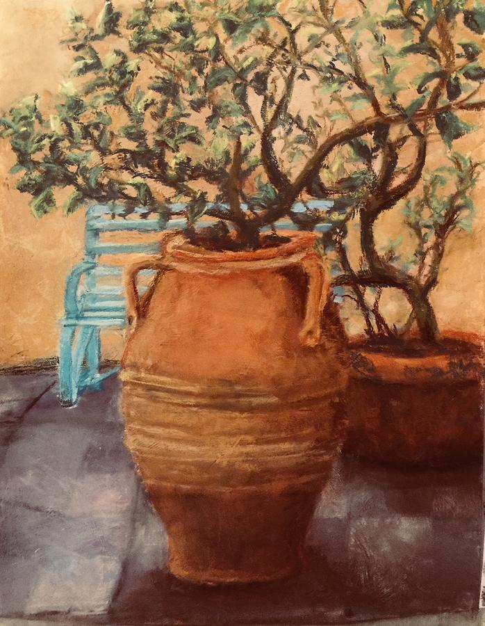 Clay Pots in the Plaza Pastel by Harriett Masterson