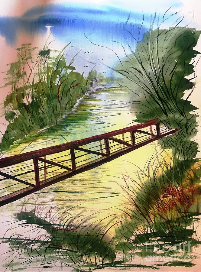 Riverwalk Bridge over the Neuse River in Clayton North Carolina Painting by Catherine Ludwig Donleycott
