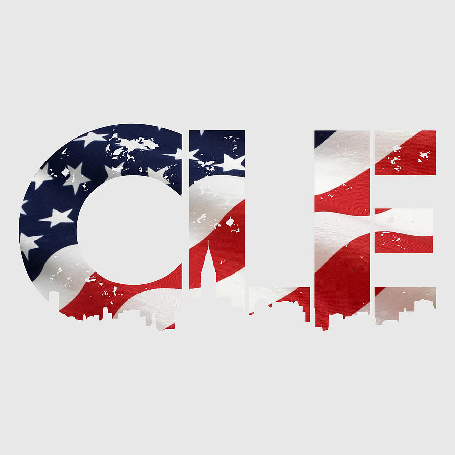 CLE Cleveland Ohio Distressed American Flag Design Digital Art by Ken Krolikowski
