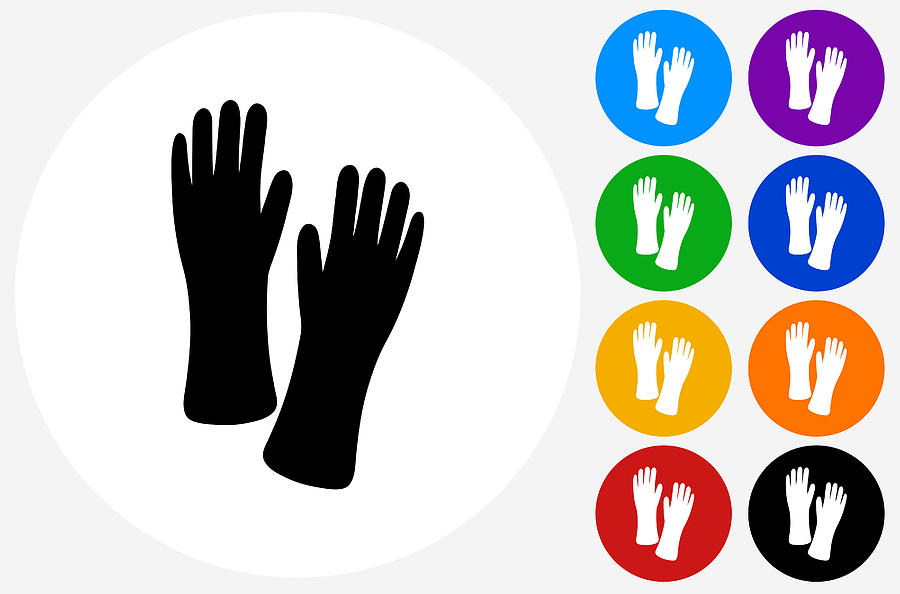 Cleaning Gloves Icon on Flat Color Circle Buttons Drawing by Alex Belomlinsky