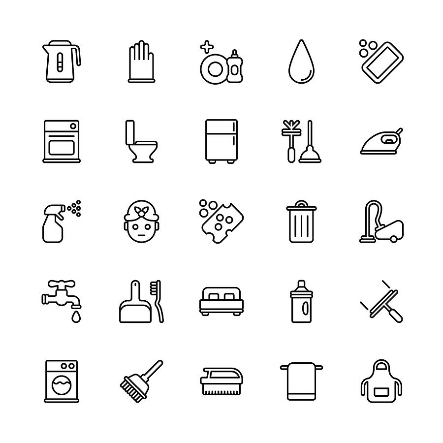 Cleaning icons - Regular Line Drawing by TongSur