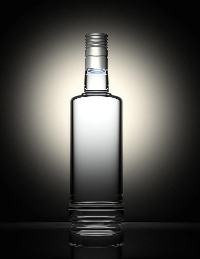 Clear vodka bottle isolated on black and gray background Photograph by Mafaldita