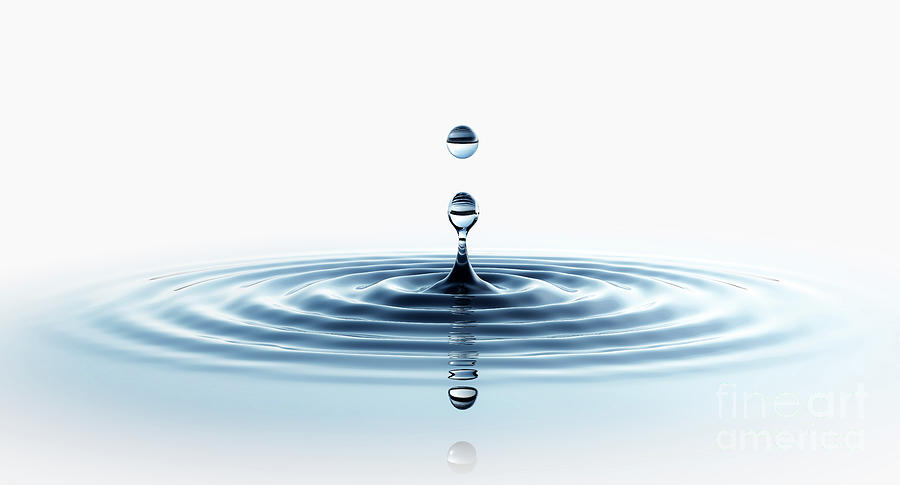 Clear Water Drop In Ripple. Isolated On White. Photograph