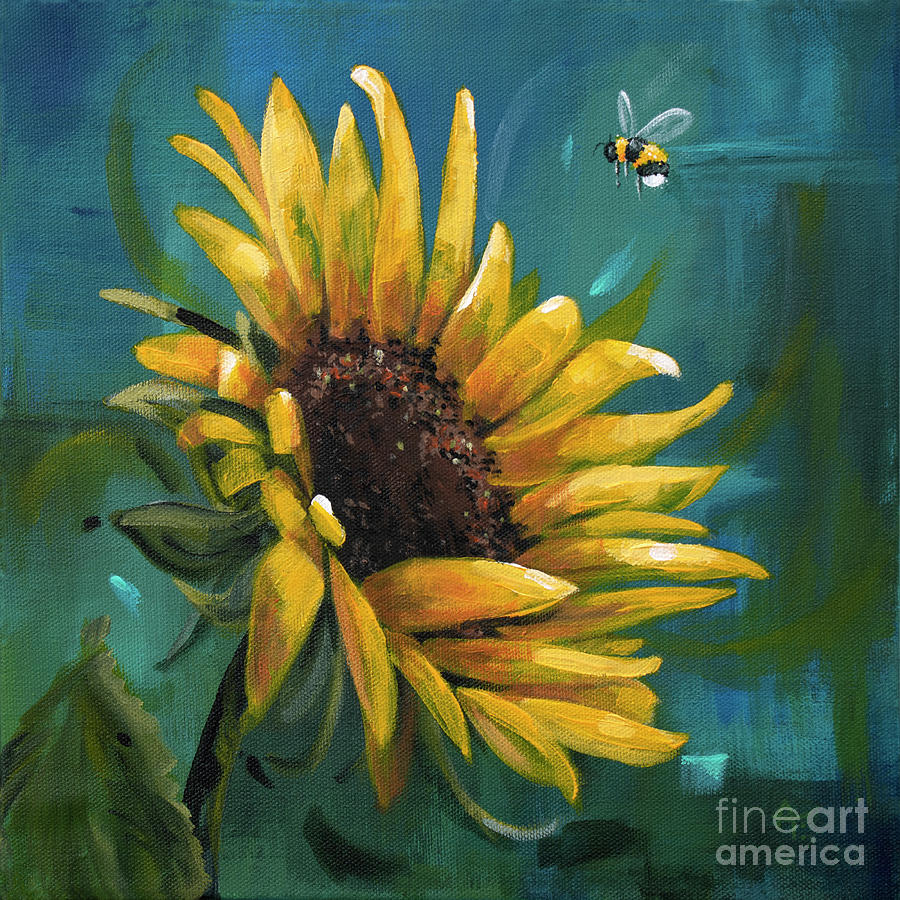 Cleared for Landing - Sunflower painting Painting by Annie Troe