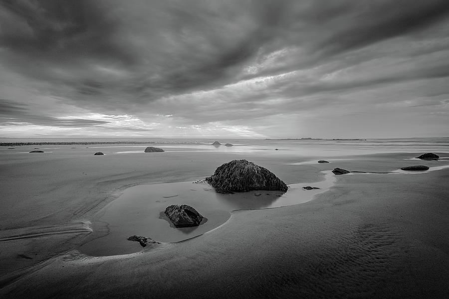 Clearing Storm at Wells Beach in Black and White Photograph by Kristen Wilkinson