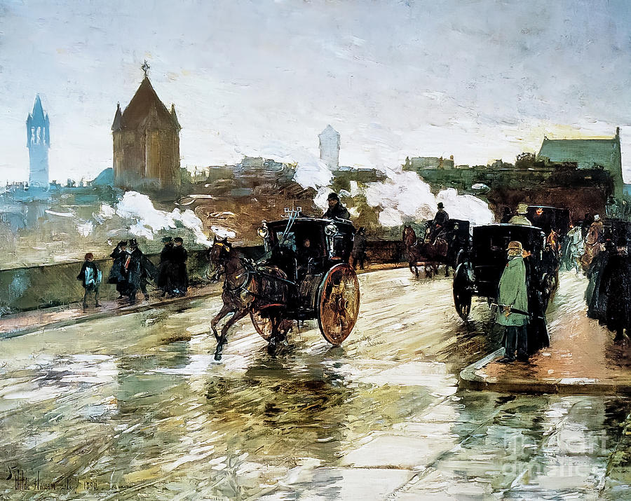 Clearing Sunset Corner of Berkeley Street and Columbus Avenue Painting by Childe Hassam