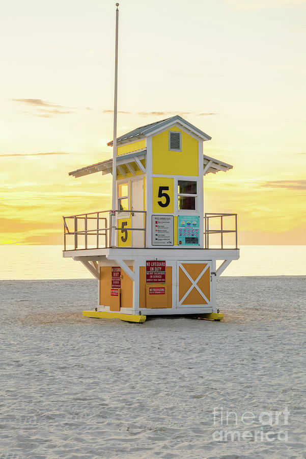 Clearwater Beach Florida Lifeguard Tower Five Sunset Vertical Photograph by Paul Velgos