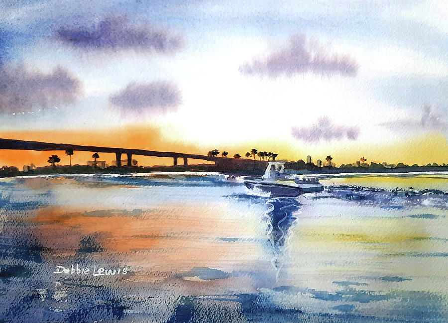Clearwater Memorial Causeway at Sunset Painting by Debbie Lewis
