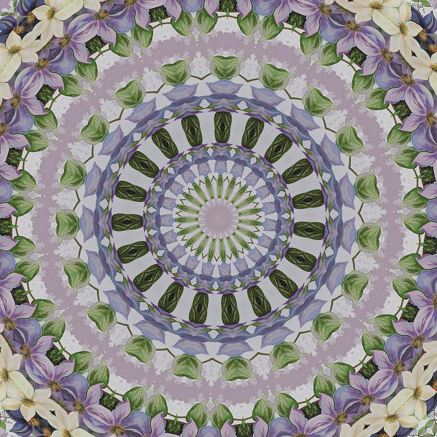 Clematis Kaleidoscope Lilac Mandala Pattern Digital Art by Taiche Acrylic Art