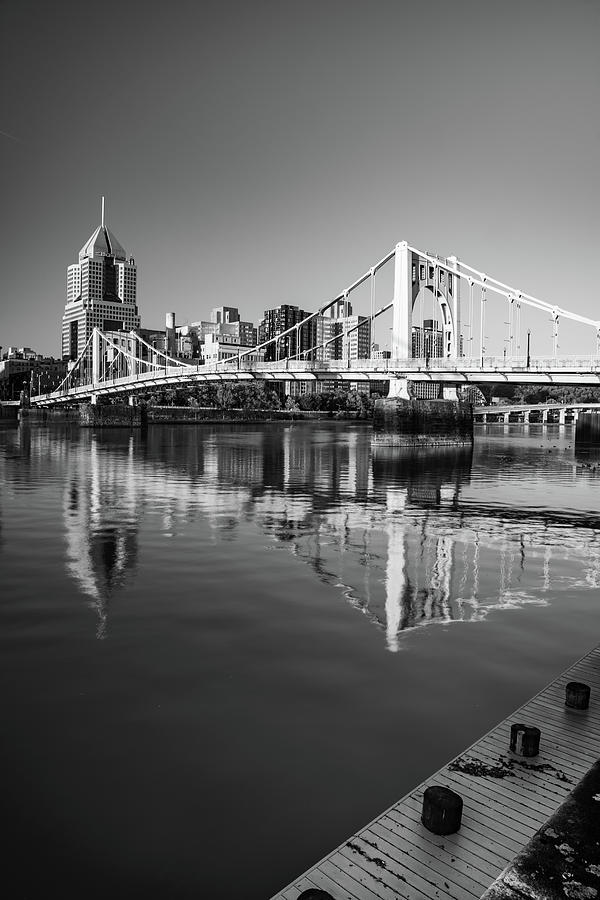 Roberto Clemente Photograph - Clemente Bridge And Pittsburgh Skyline - Black And White by Gregory Ballos