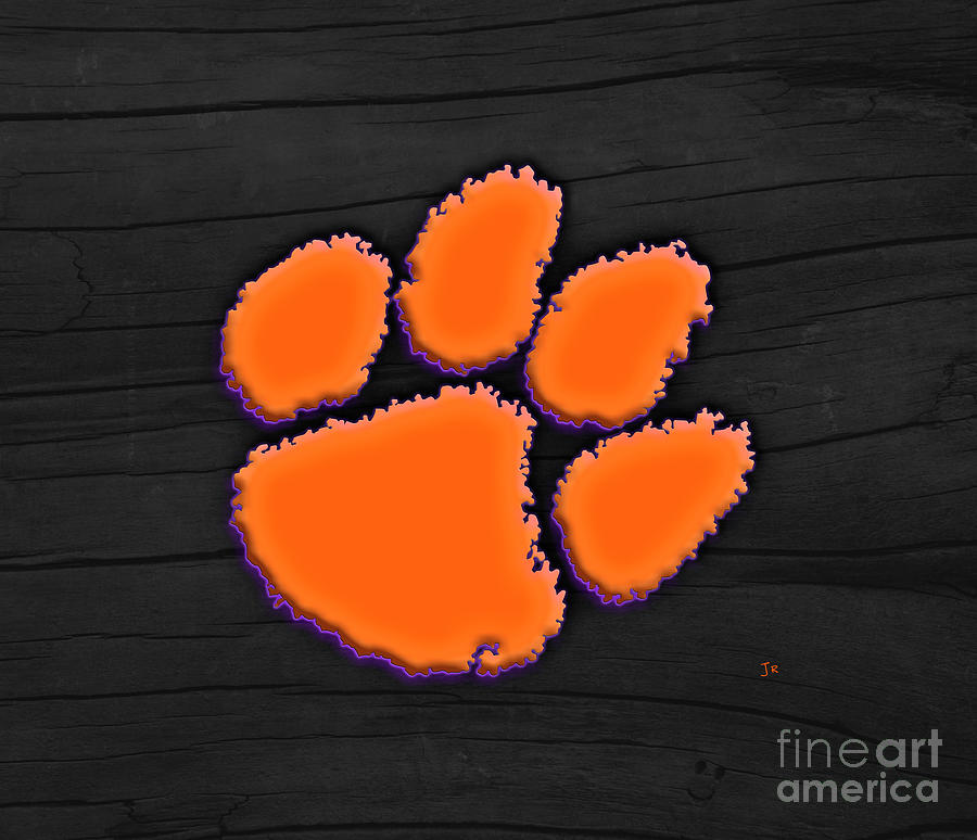 Clemson University Tigers Embosssed Gradient Logo On Satin Charcoal Rustic Wood Digital Art