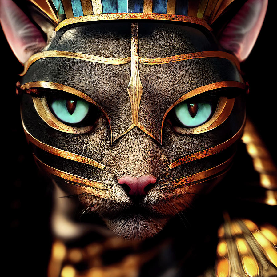 Cleopatra the Egyptian Tabby Cat Warrior Digital Art by Peggy Collins