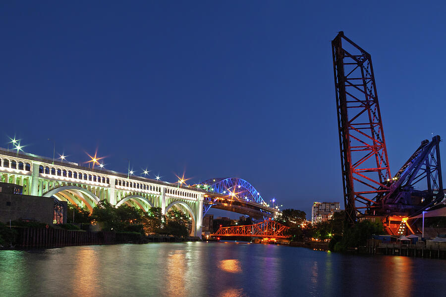 Cleveland Bridges at Night Photograph by Dale Kincaid Cleveland Bridges at Night Photograph by Dale Kincaid