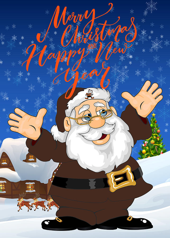 Cleveland Browns Touchdown Santa Claus Christmas Cards 3 Mixed Media by Joe  Hamilton - Fine Art America