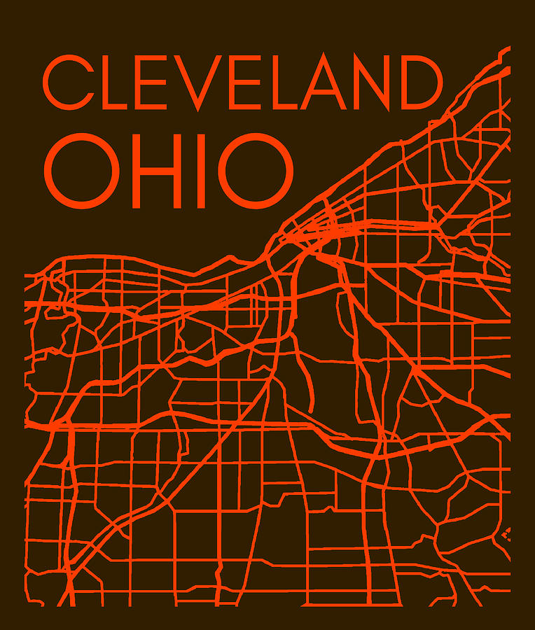 Cleveland City Street Map Ohio Home Town Vintage Brown Print Digital Art by Aaron Geraud