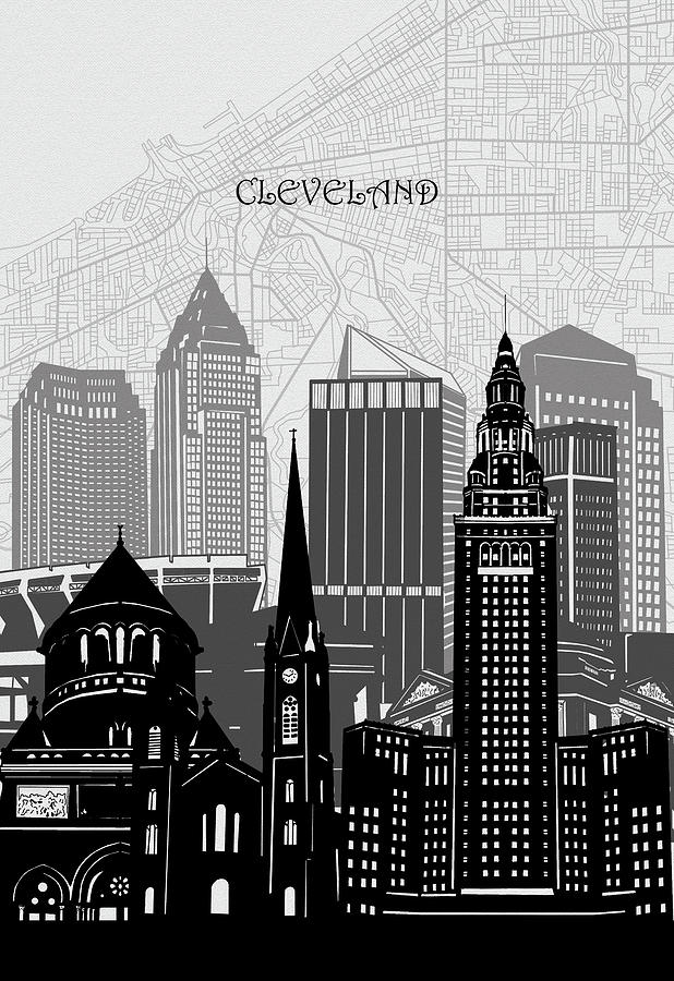 Cleveland Cityscape Map Digital Art by Bekim M