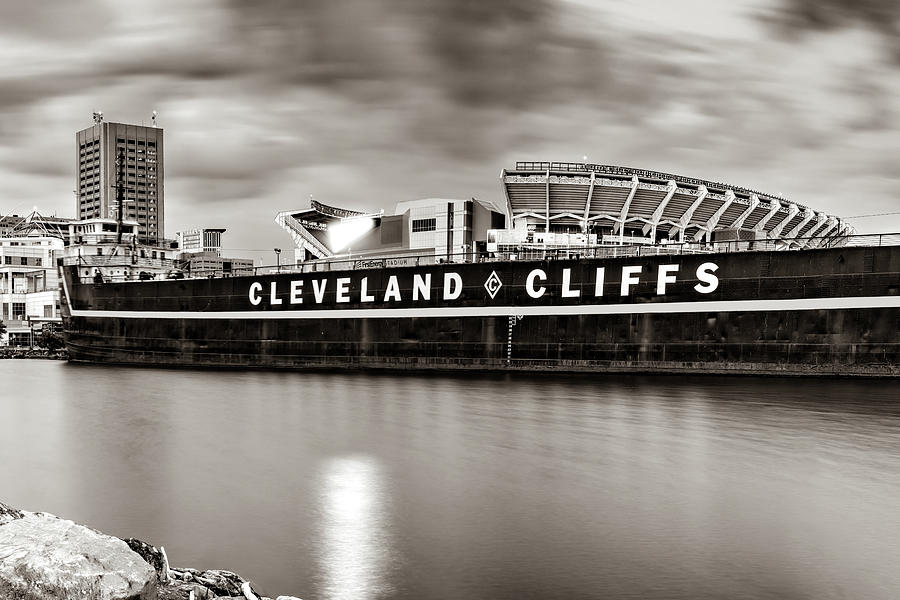 Cleveland Cliffs And Browns Football Stadium In Sepia Photograph by Gregory Ballos