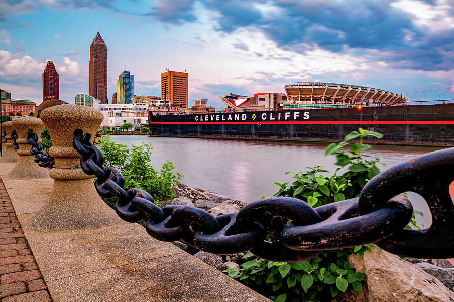 Cleveland Skyline Photograph - Cleveland Cliffs Skyline at Sunrise From North Coast Harbor by Gregory Ballos