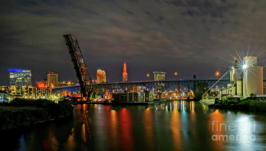 Cleveland Flats Night Skyline Photograph by Paul Quinn