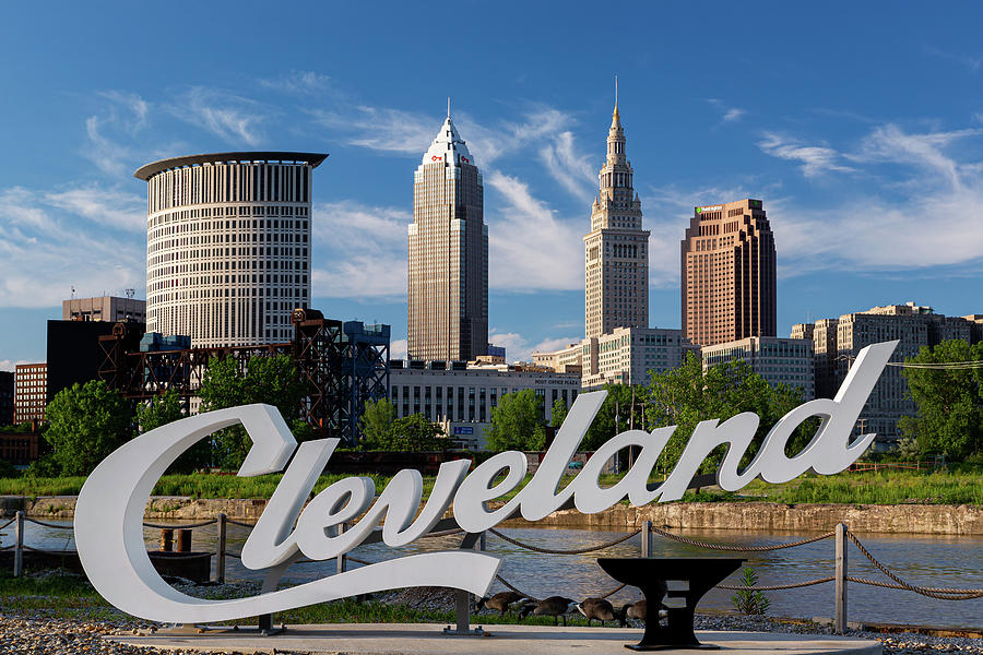 Cleveland Skyline Photograph - Cleveland Foundry Script Sign by Dale Kincaid