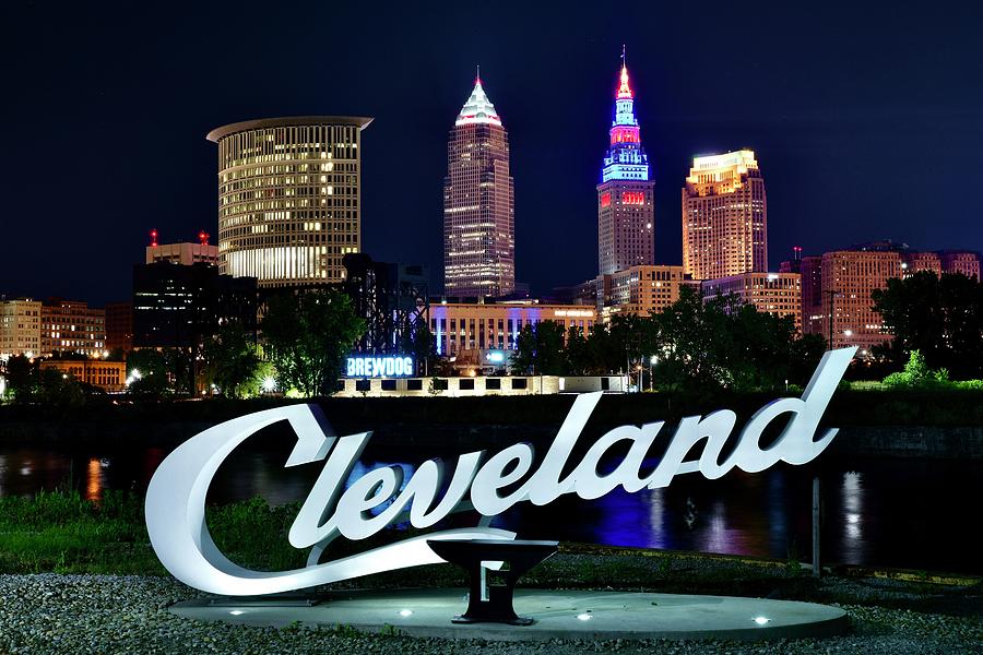 Cleveland Nightscape With Sign 2022 Photograph By Frozen In Time Fine