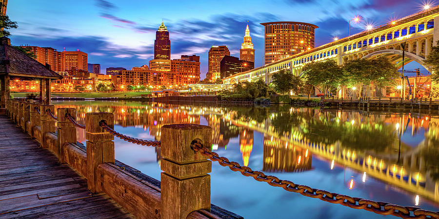 Cleveland Skyline Photograph - Cleveland Ohio Panorama Over the Cuyahoga by Gregory Ballos