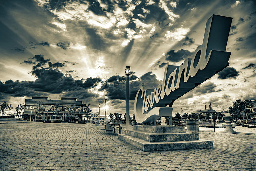 Cleveland Ohio Rays of Light - Sepia Photograph by Gregory Ballos ...