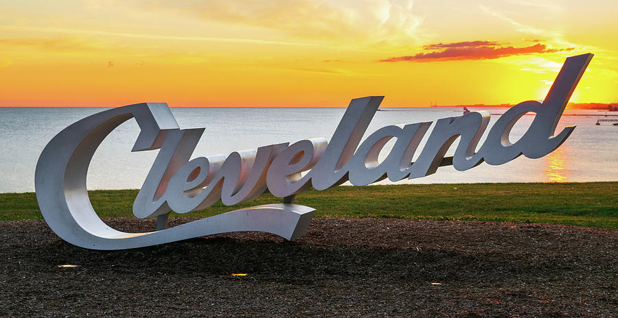 Cleveland Ohio Script Sign Sunrise Lake Erie Photograph by Aaron Geraud ...