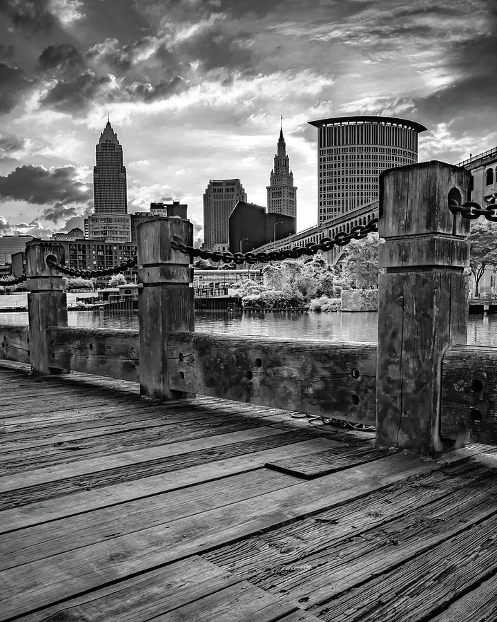 Cleveland Skyline Photograph - Cleveland Ohio Skyline and Towers in Black and White by Gregory Ballos