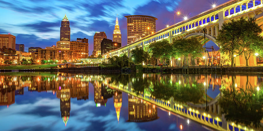 Cleveland Ohio Skyline Panorama Along The Cuyahoga River Waterfront Photograph
