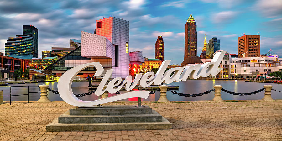 Cleveland Skyline Photograph - Cleveland Ohio Skyline Panorama at Dawn by Gregory Ballos
