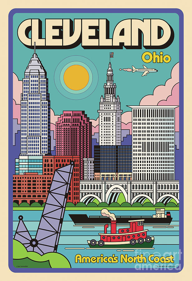 Cleveland Browns Digital Art - Cleveland Pop Art Travel Poster by Jim Zahniser