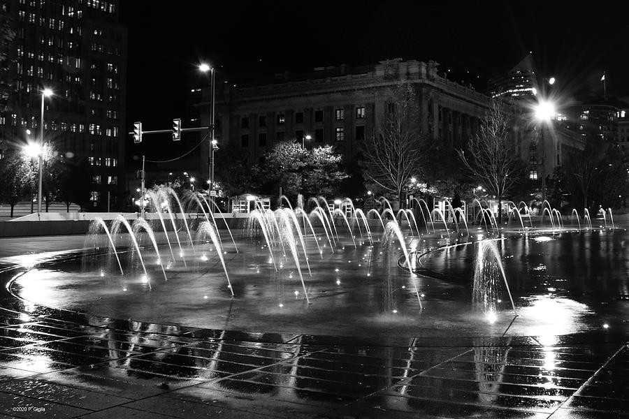 Cleveland Public Square at Night, Black and White Photograph by Paul Giglia