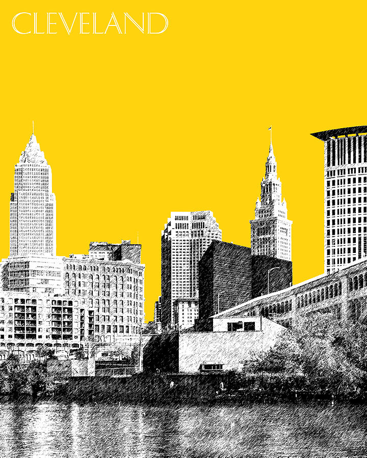 Architecture Digital Art - Cleveland Skyline 3 - Mustard by DB Artist